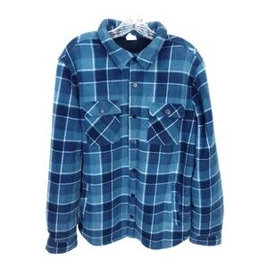 Voyager Men's Blue Plaid Flannel Fleece Lined Thick Snap Button Close Jacket L